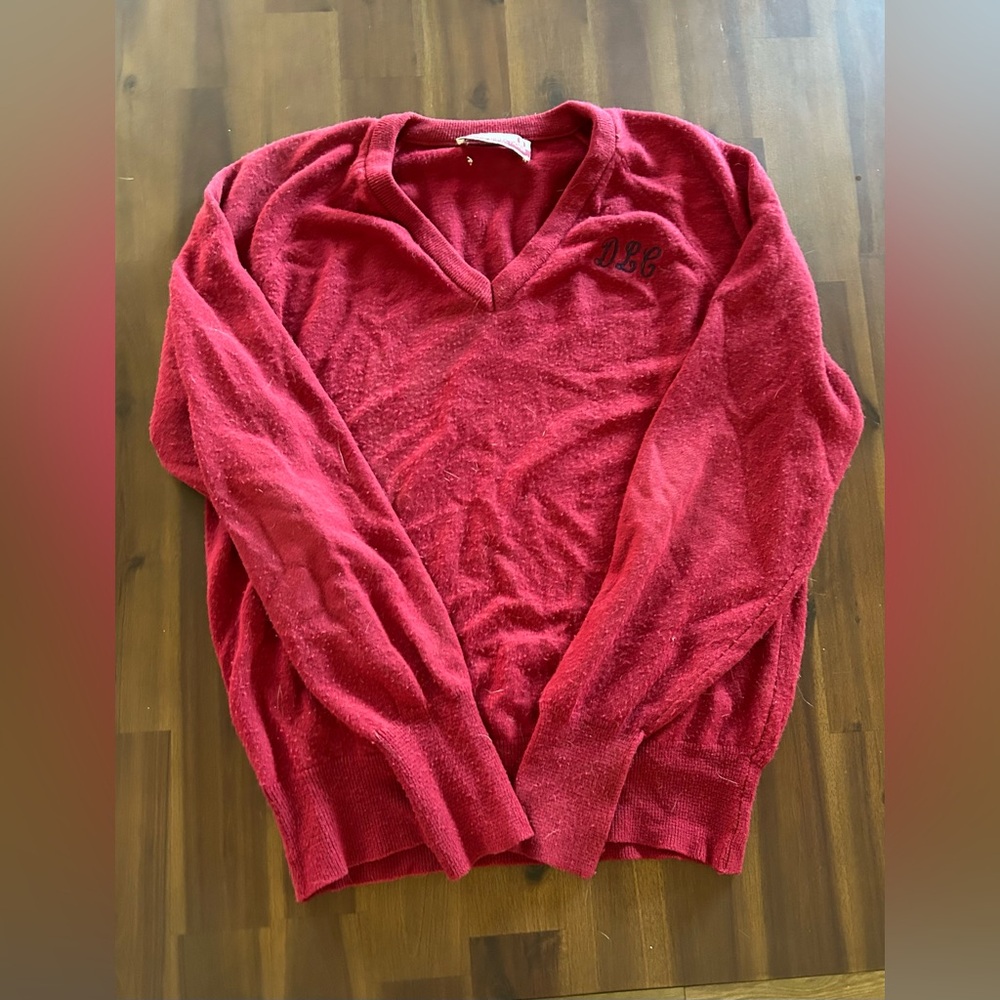 red classic directions embroidered sweater
